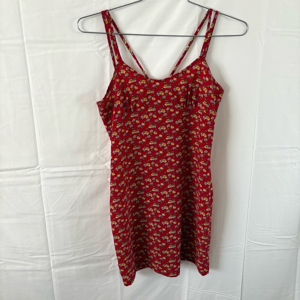 Vintage 90s red floral print mini dress cami straps size small - Picture 2 of 6